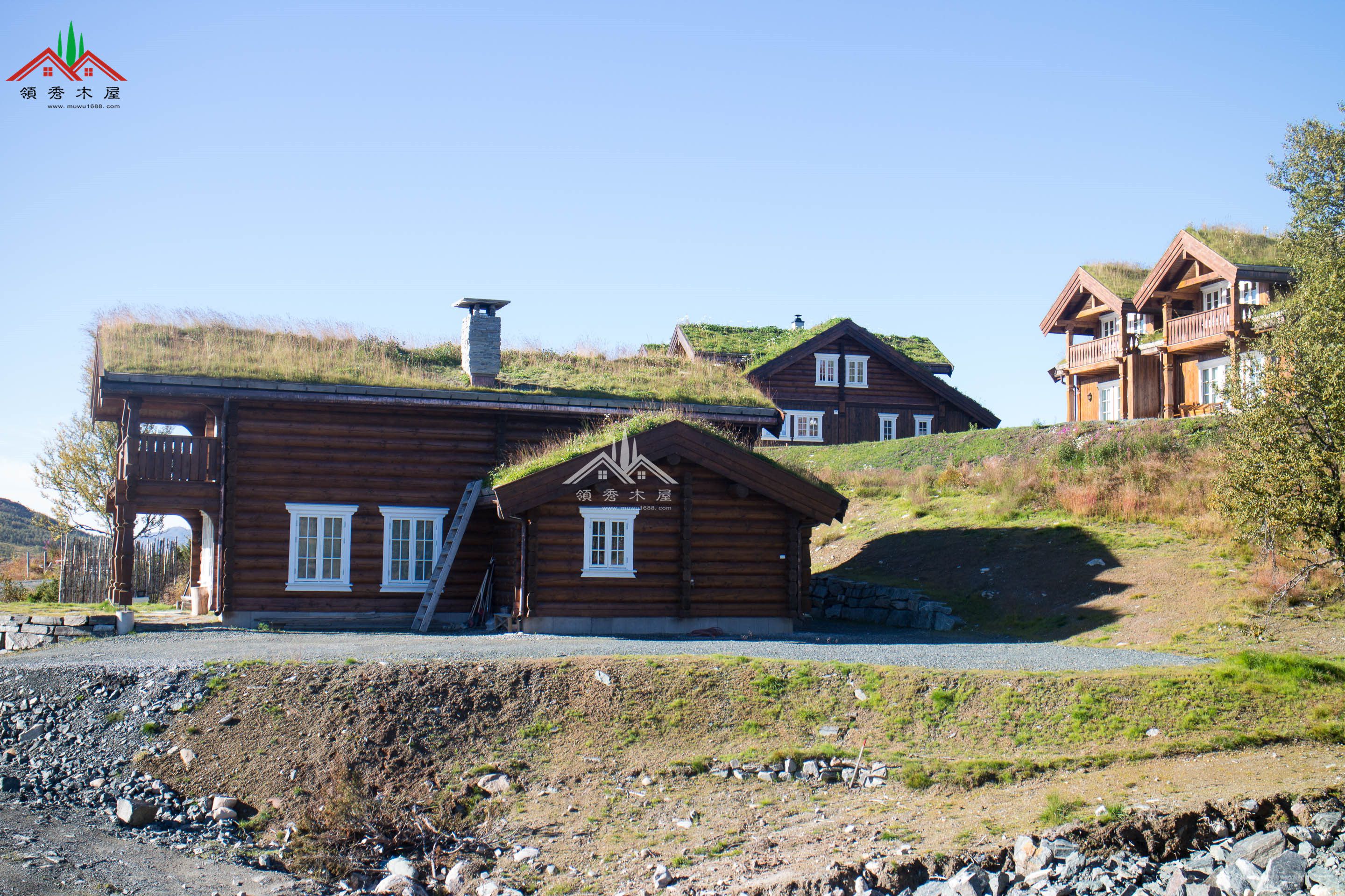 屋顶可以长绿色植物的重型木刻楞木屋别墅
