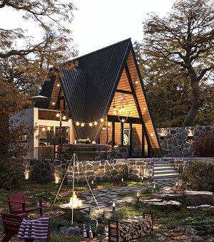 2026网红流量名（首选）：星空·三角屋现代 A-Frame 全景落地窗度假木屋