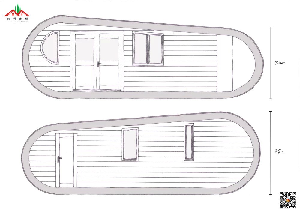 椭圆形单间配套木屋